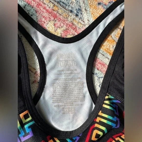 Victorias Secret PINK pride Neon Rainbow Ultimate Gym Fitness Sports Bra Medium - Picture 2 of 3